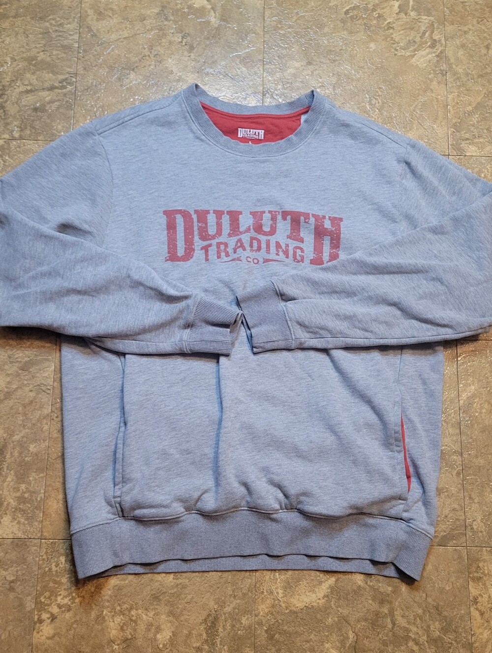 Duluth Trading Co Fleece Crew Logo Sweatshirt Mens Large L Gray Long Sleeve